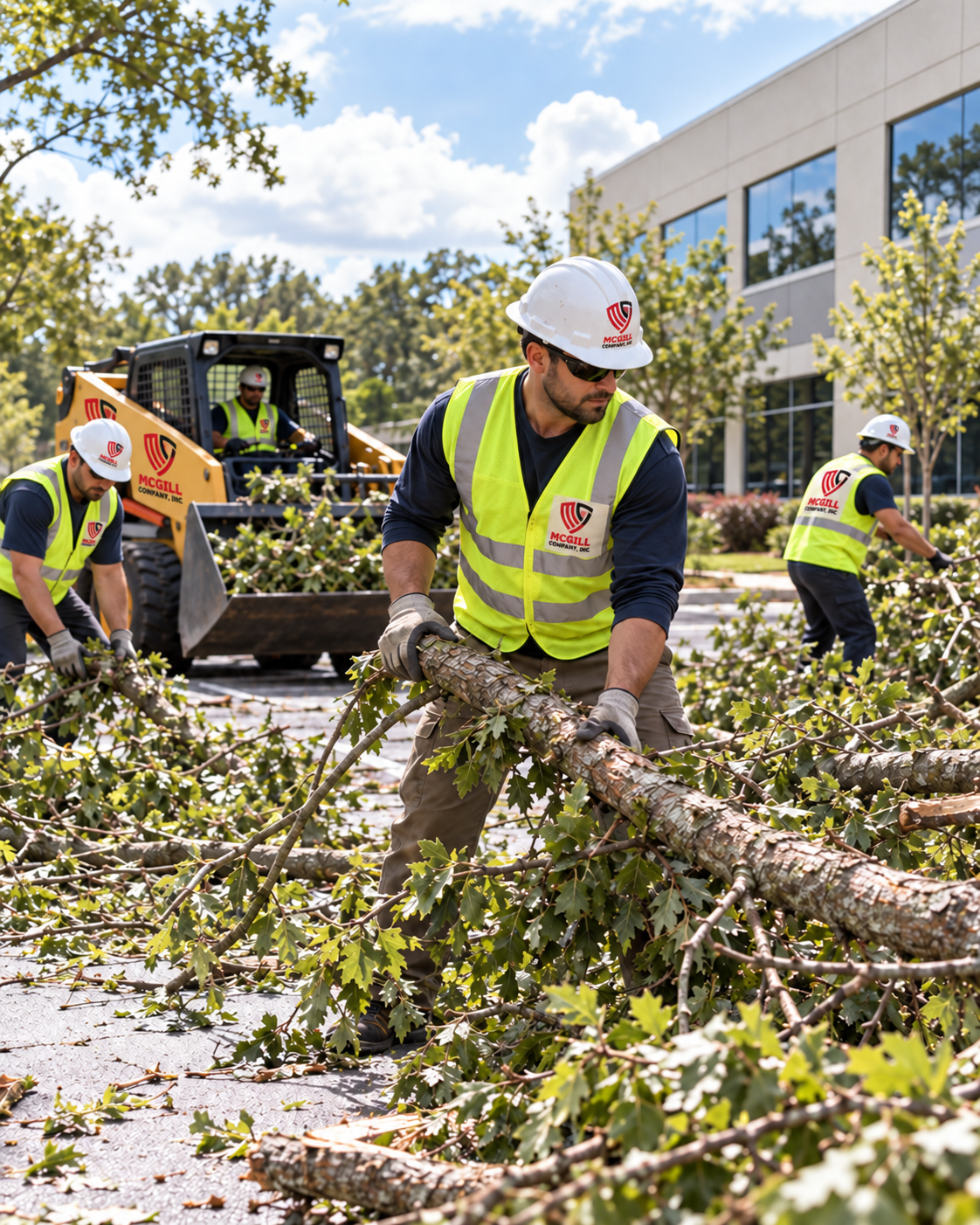 Service illustration: Recovery workforce clearing storm debris